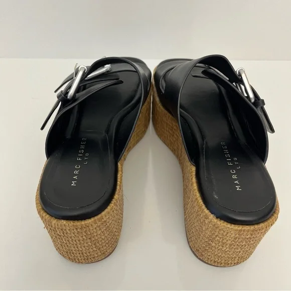 MARC FISHER Palery Platform Raffia Slide Sandal in Black NEW - Picture 9 of 13